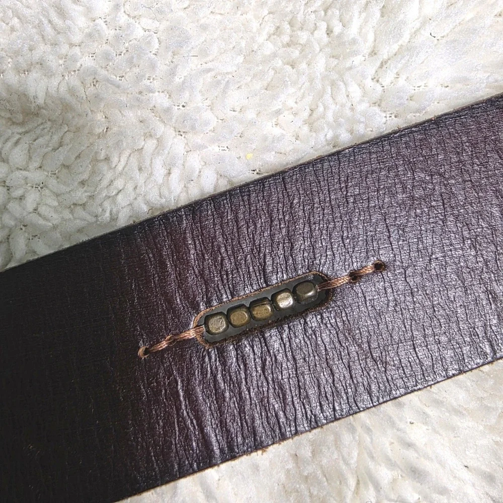 Lucky Brand Leather Belt Brown Beaded Inserts Round Wrapped Buckle Women Small